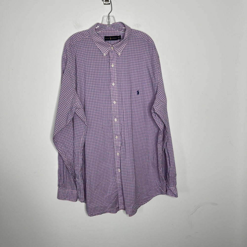 Ralph Lauren Shirt Mens 2XLT Pink Blue‎ Check Button Down Pony Logo Long Sleeve